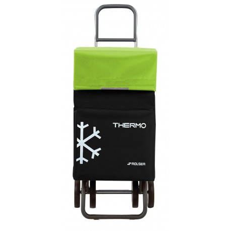 Rolser Termo Fresh MF Dos+2 - Carro de la compra de 4 ruedas, con bolsillo termo, color negro y lima