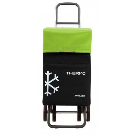 Rolser Termo Fresh MF Dos+2 - Carro de la compra de 4 ruedas, con bolsillo termo, color negro y lima