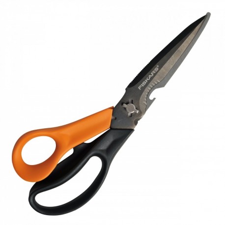 Fiskars Cuts More - Tijeras multiusos, 23 cm, color negro y naranja