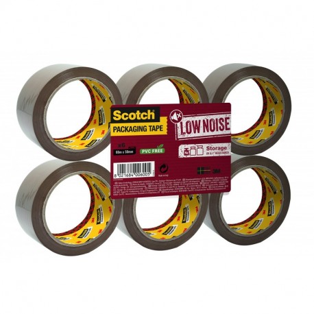 3M Scotch Low Noise Cinta de embalaje - Cinta adhesiva para almacenamientos y envíos, desenrollado silencioso, 50 mm x 66 m, 