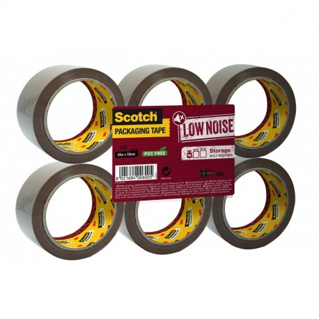 3M Scotch Low Noise Cinta de embalaje - Cinta adhesiva para almacenamientos y envíos, desenrollado silencioso, 50 mm x 66 m, 
