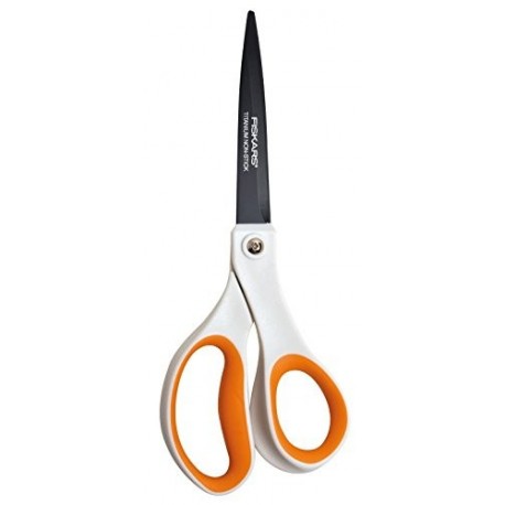 Fiskars Titanium Tijeras Anti-Adhesivas Universales, Metal y Plástico, Blanco y Naranja, 8.2x1.95x21.4 cm