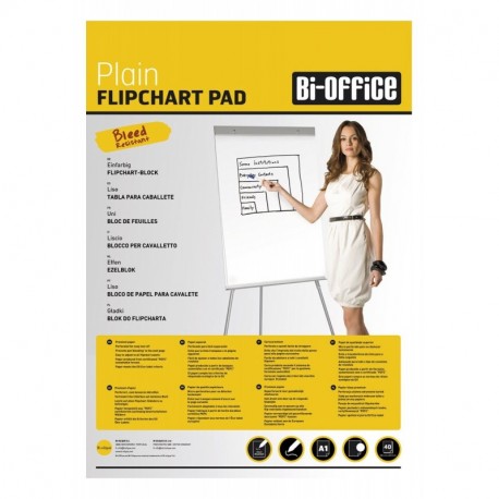 Bi-Office Bloc de papel para Pizarra Rotafolios, A1, Blanco, 40 Hojas por Bloc, con perforación, 55 g/m², Paquete de 5 Bloque