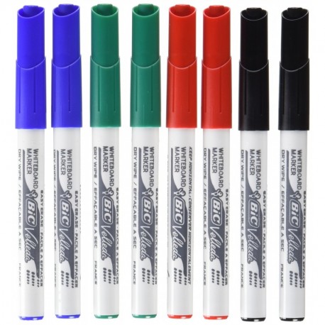 BiC Velleda - Paquete de 8 marcadores para pizarra blanca, colores azul, negro, rojo y verde