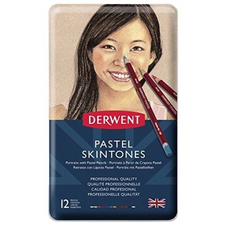 Derwent Pastel - Lápices pastel 12 unidades, para retratos, en estuche de metal , color carne