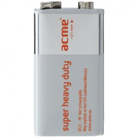 ACME 6F22 Cloruro de zinc 9V batería no-recargable - Pila, Cloruro de zinc, Petaca, 9 V, 9V, Blanco, 1 pieza