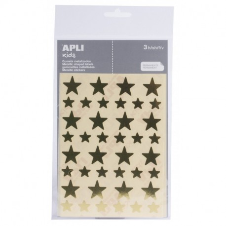 APLI - Bolsa de pegatinas estrella oro, grandes y pequeñas 3 hojas