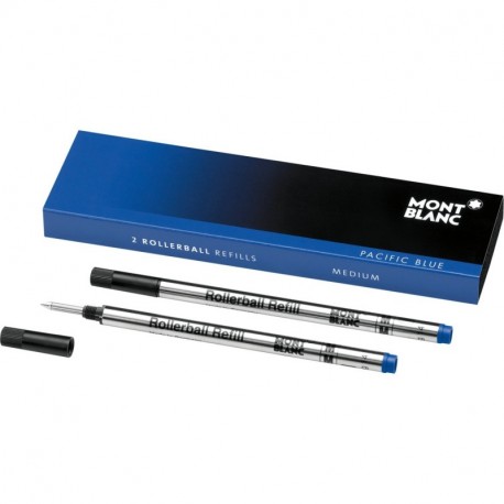 Montblanc 105159 Recambios de punta mediana para Rollerball – Recargas de alta calidad Pacific Blue, 1 paquete x 2 Recargas