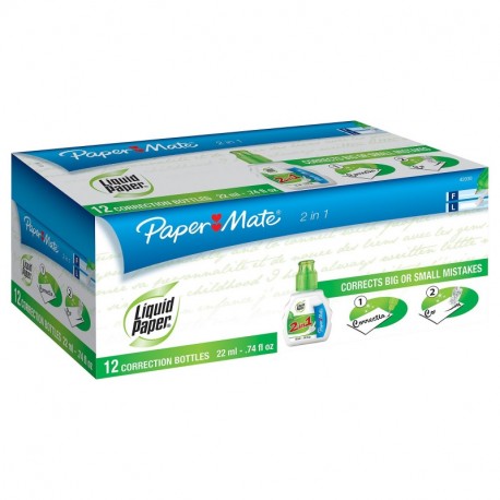 Paper Mate - Correction Pen/Brush Combo, Foam Tip/Pen Tip, 22ml, White, Sold as 1 Each, PAP42030