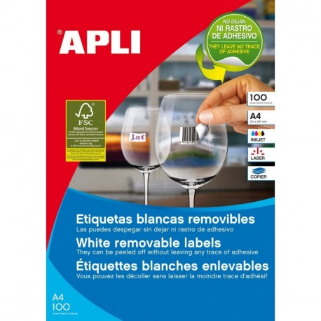 APLI 3057 - Etiquetas blancas imprimibles 97,0 x 42,4 , adhesivo removible 100 hojas