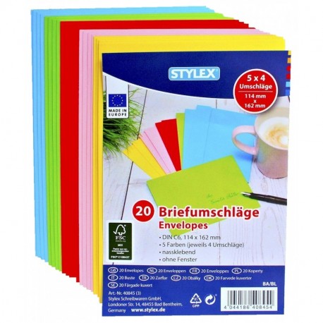 100 5 x 20 enveloppes colorées c6 incluse multicolore