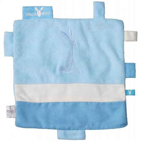 Wallaboo Cerise & Friends - Mantita de seguridad para bebé con estampado, 8 etiquetas, 22 cm x 22 cm, color azul