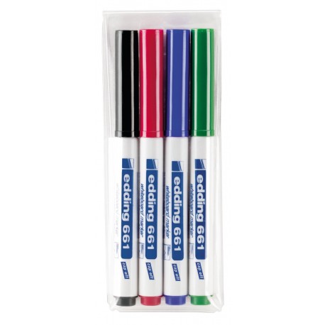 Edding 661-4-S - Marcador para pizarra blanca, 4 unidades, colores azul, rojo,verde y negro