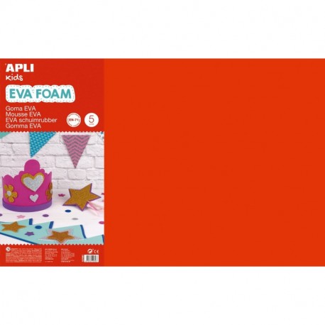 APLI Kids - Bolsa goma EVA rojo, 400x600x2mm 5 hojas