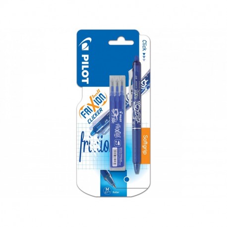 Pilot FriXion Clicker - Bolígrafo roller de tinta borrable incluye 3 recargas , color azul