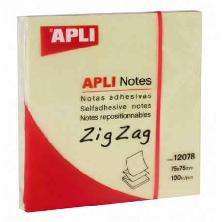 APLI 12078 - Notas adhesivas zig-zag 75 x 75 , color amarillo