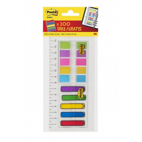 Post-It Ruler - Juego de banderitas y regla de plástico de 16 mm 180 unidades, varios tamaños , multicolor