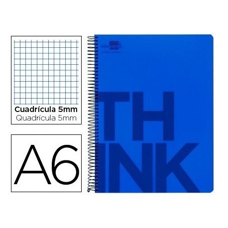 Liderpapel Cuaderno Espiral A6 Micro Think Tapa Plástico 140H 80 Gr Cuadro 5Mm 4 Bandas Azul