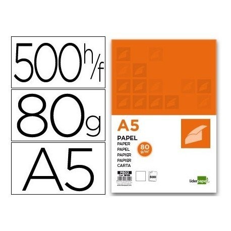 Liderpapel PB02 - Pack de 500 hojas de papel, A5, 80 g