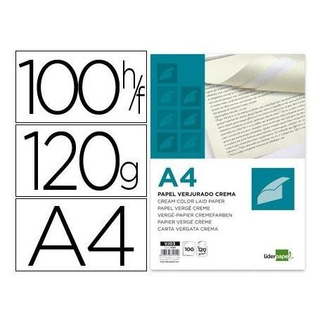 Liderpapel VJ03 - Pack de 100 hojas de papel verjurado, A4, 120 g