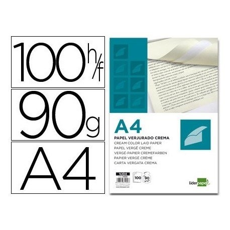 Liderpapel VJ04 - Pack de 100 hojas de papel verjurado, A4, 90 g/m²
