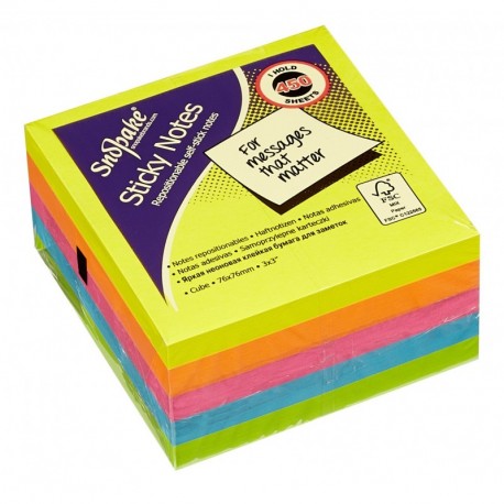 Snopake Sticky Notes Cube - Taco de notas adhesivas 450 unidades, 76 x 76 mm , multicolor