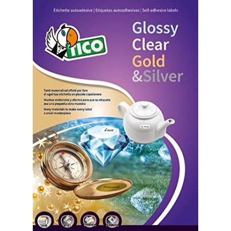 Tico PG4-210297.Caja de100 etiquetas adhesivas blanca brillantes multifunción A4