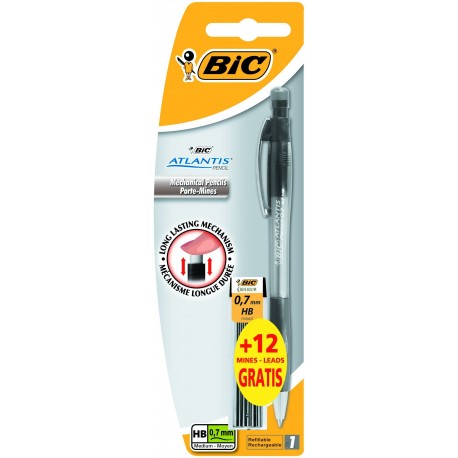 BiC Atlantis - Portaminas 0,7mm + 12 recambios, colores surtidos