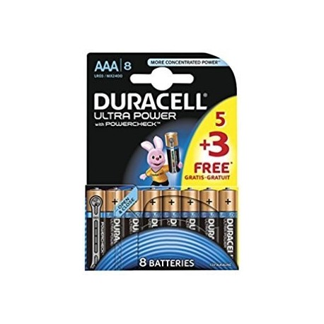 Duracell Ultra Power - Pila alcalina AAA paquete de 5 + 3 unidades 
