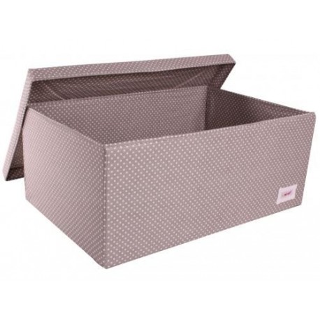 Minene - Caja de almacenaje grande con tapa, diseño de lunares, color gris y blanco