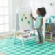 KidKraft 62040 Caballete artístico de madera para niños con rollo de papel y 2 recipientes para pintura en color blanco