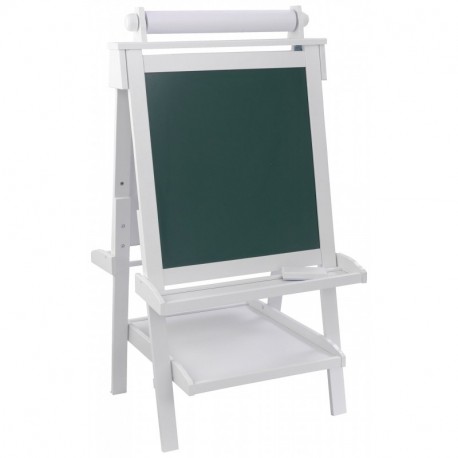 KidKraft 62040 Caballete artístico de madera para niños con rollo de papel y 2 recipientes para pintura en color blanco