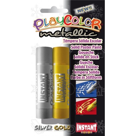 Instant Playcolor Metallic - Lote de pinturas aguadas en barra 2 unidades, 10 g , color dorado y plateado