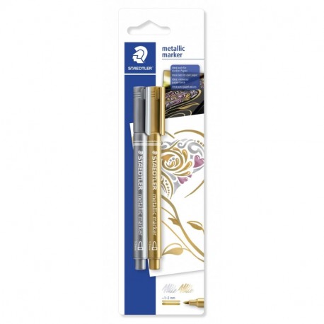 Staedtler 8323-S BK2. Rotuladores metálicos de colores. Blíster con 2 unidades, dorado y plateado.