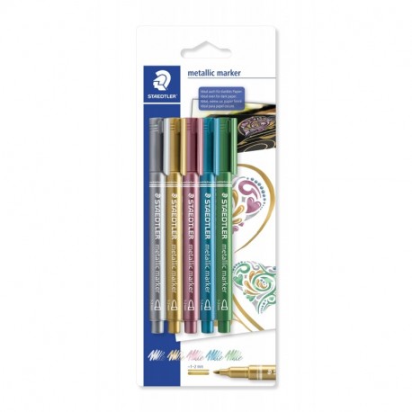 Staedtler 8323-S BK5. Rotuladores metálicos de colores. Blíster con 5 unidades de colores variados