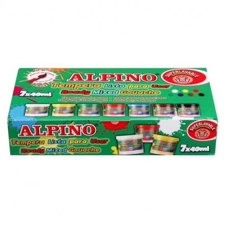 Alpino DM000921 - Set de temperas de 7 unidades de 40 ml cada uno, uso escolar color brillante y cubriente