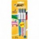 BIC 4-Color Shine - Pack de 2+1 bolígrafos con 4 colores de tinta, cuerpo efecto metalizado y punta media