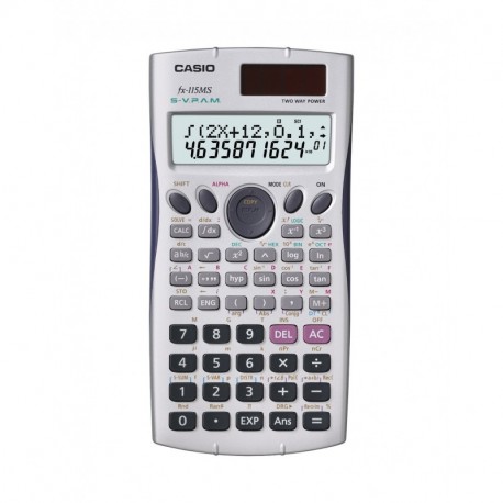 Casio FX-115MS-SC-UH - Calculadora científica 300 funciones, con panel solar y batería , plateado