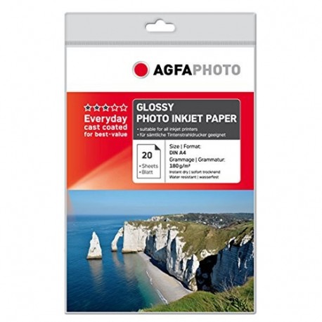 AgfaPhoto AP18020A4 - Papel fotográfico brillante, A4, 20 hojas , blanco