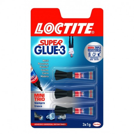Loctite Super Glue-3 Minitrio, adhesivo universal instantáneo, 3 x 1 gr