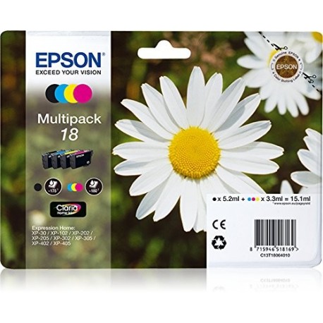 Epson Multipack 18 4 colores etiqueta RF - Cartucho de tinta para impresoras Negro, Cian, Magenta, Amarillo, Epson - XP-30
