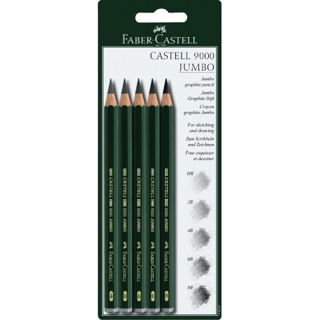 Faber-Castell 9000 119397 - Set de 5 lápices extragruesos, HB, 2B, 4B, 6B y 8B 