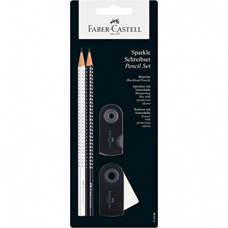 Faber-Castell Grip 2001 218498 - Set de 2 lápices con 1 borrador y 1 sacapuntas , color negro