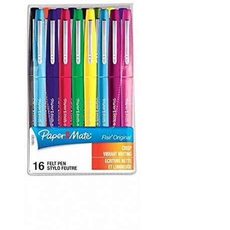 Flair Original Paper Mate - Juego de rotuladores de punta sintética tinta líquida, 16 unidades , colores surtidos
