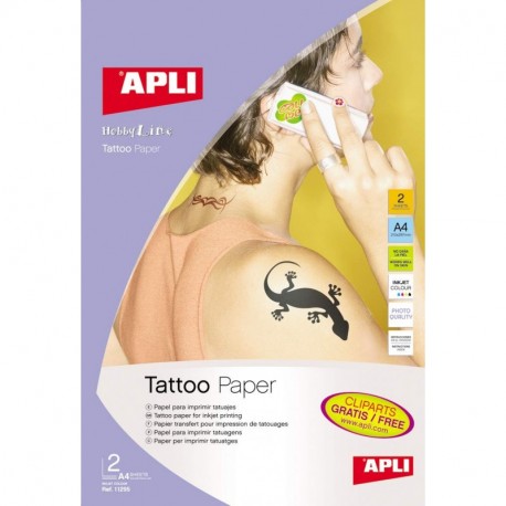 APLI Papel para imprimir Tatuajes A4 2hojas Inkjet