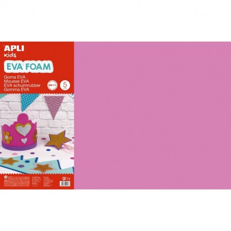 APLI Kids - Bolsa goma EVA rosa, 400x600x2mm 5 hojas