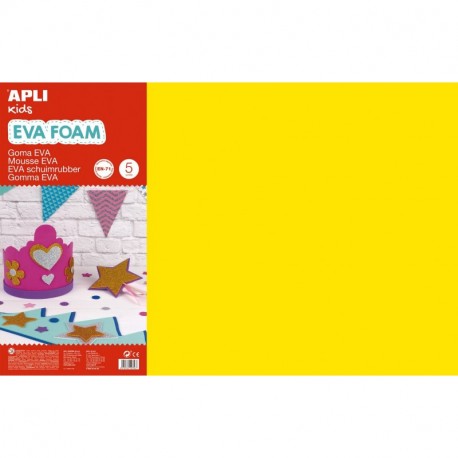APLI Kids - Bolsa goma EVA amarillo, 400x600x2mm 5 hojas