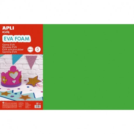 APLI Kids - Bolsa goma EVA verde, 400x600x2mm 5 hojas