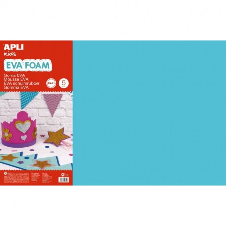APLI Kids - Bolsa goma EVA azul claro, 400x600x2mm 5 hojas