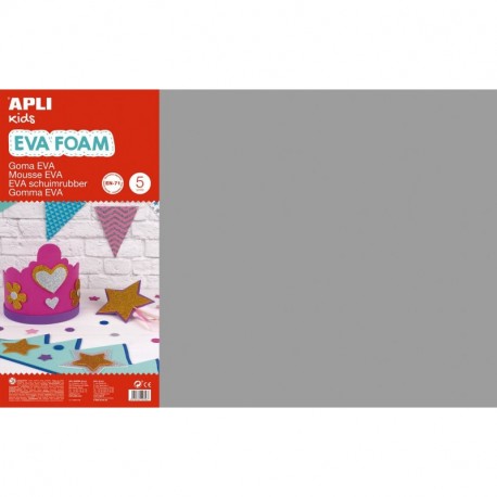APLI Kids - Bolsa goma EVA gris, 400x600x2mm 5 hojas